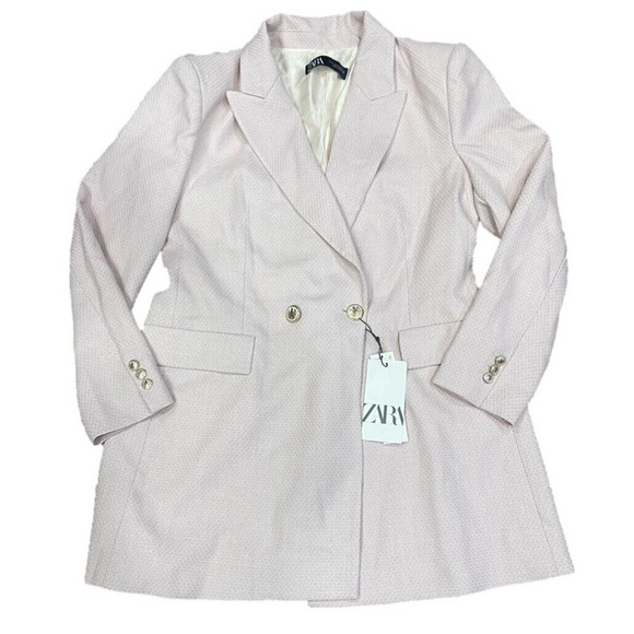 Zara Jackets & Blazers - ZARA Blazer Oyster White Light Pink Relaxed Fit Double Breasted Jacket NWT